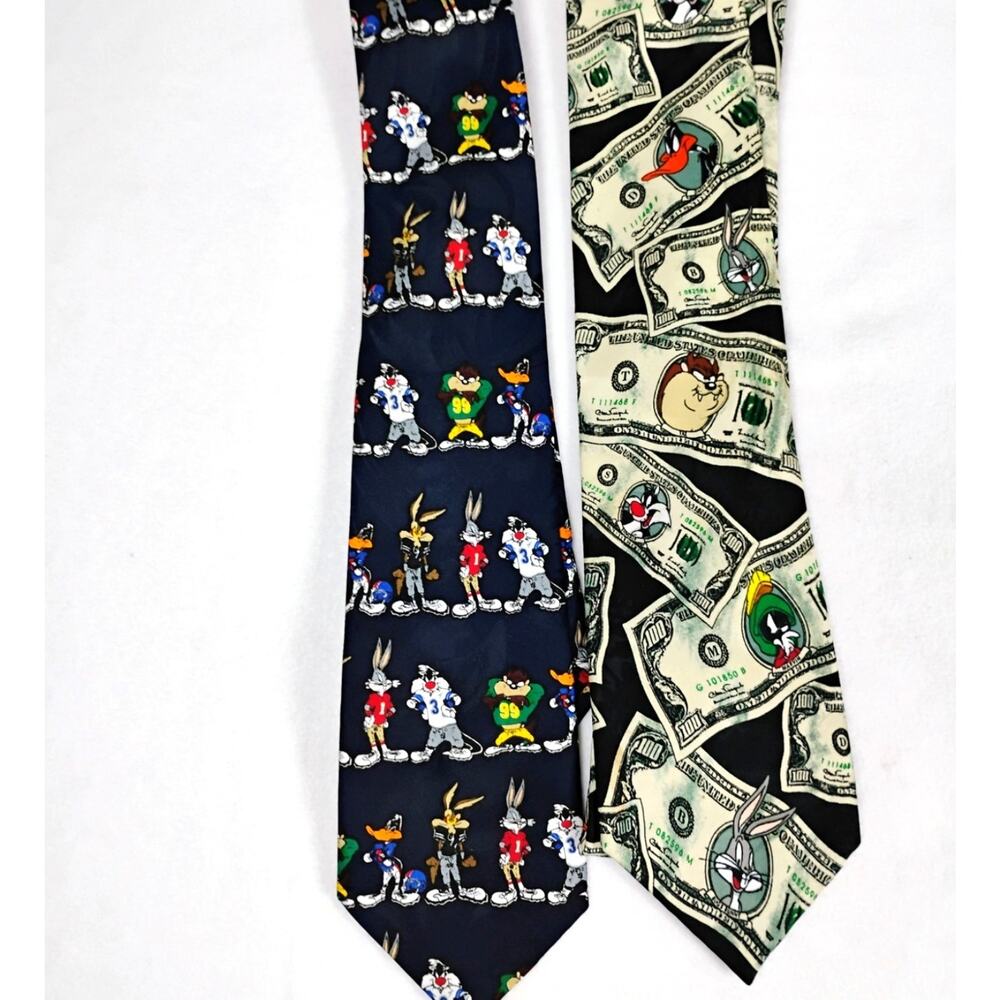 Set of 2 Looney Tunes Cartoon Novelty Neckties Football Money Bugs Bunny
